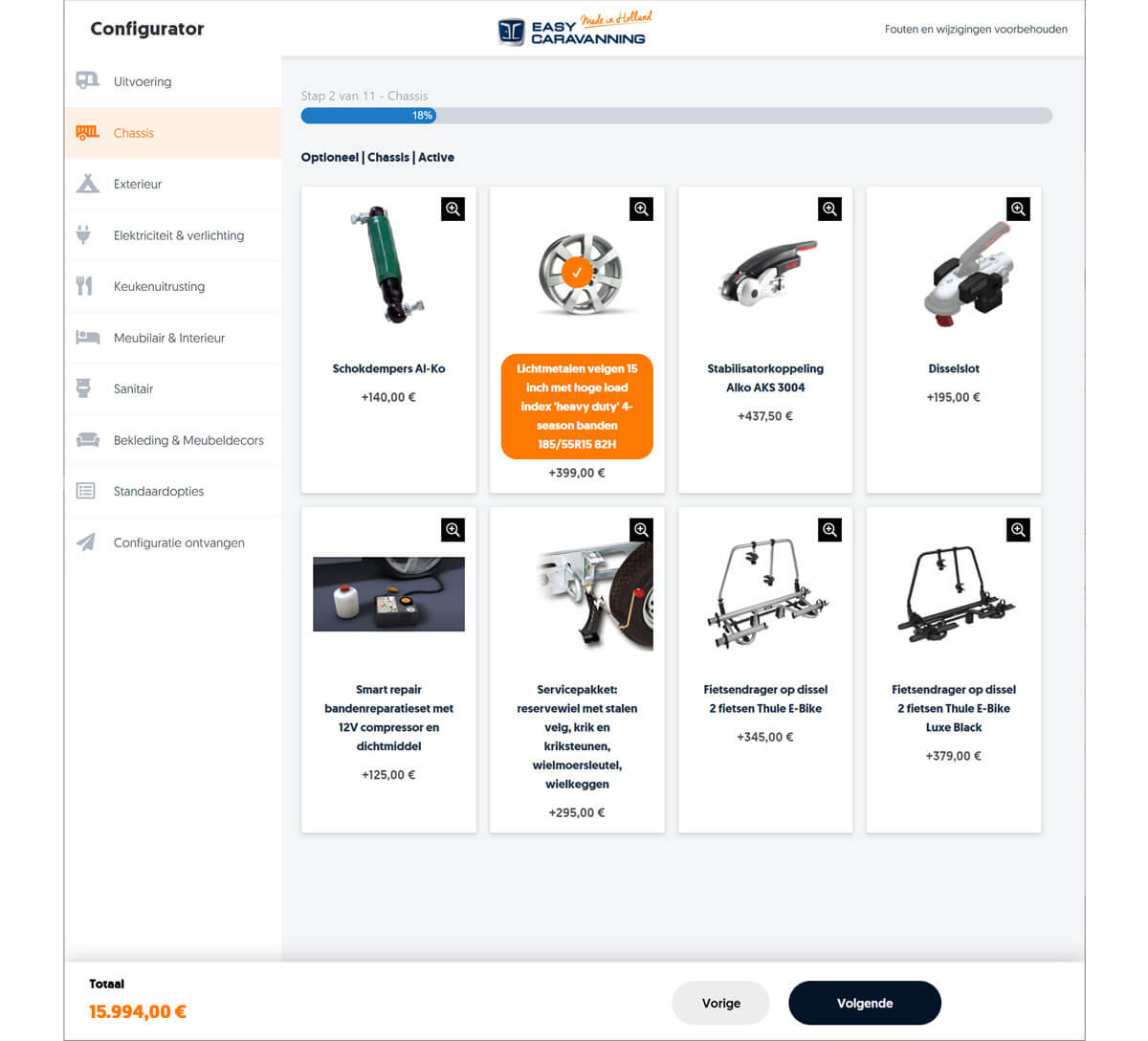 In deze website hebben we een configurator gebouwd om jouw product zelf samen te stellen