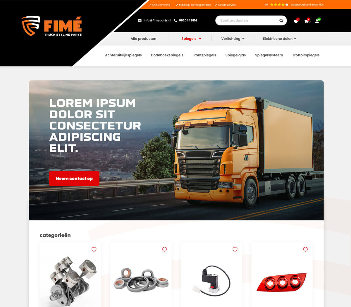 Webshop ontwerp Fimé truck styling parts